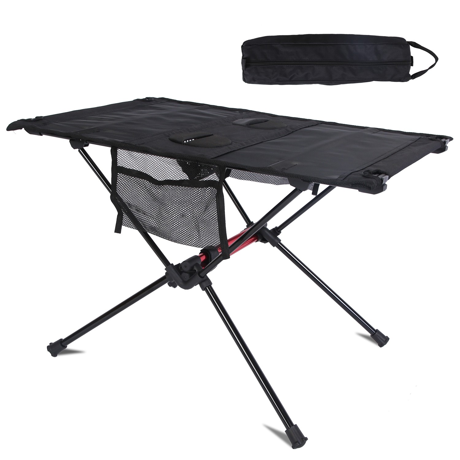 Portable Folding Camping Table Foldable Beach Aluminum Alloy Frame w/ 2 Cup