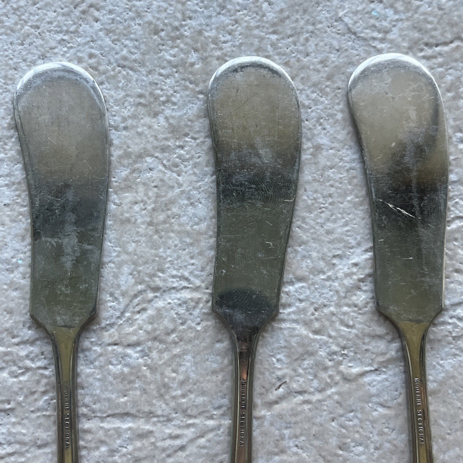 National Silver Co. Moderne Pattern Silverplate Flat Handle Butter Spreader 3 PC