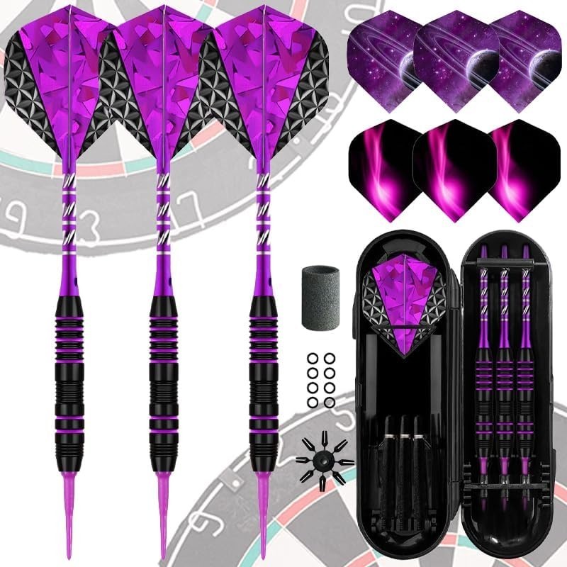 Soft Tip Darts Set, 3 Aluminum Shafts, 2BA Replacement Tips, Flights