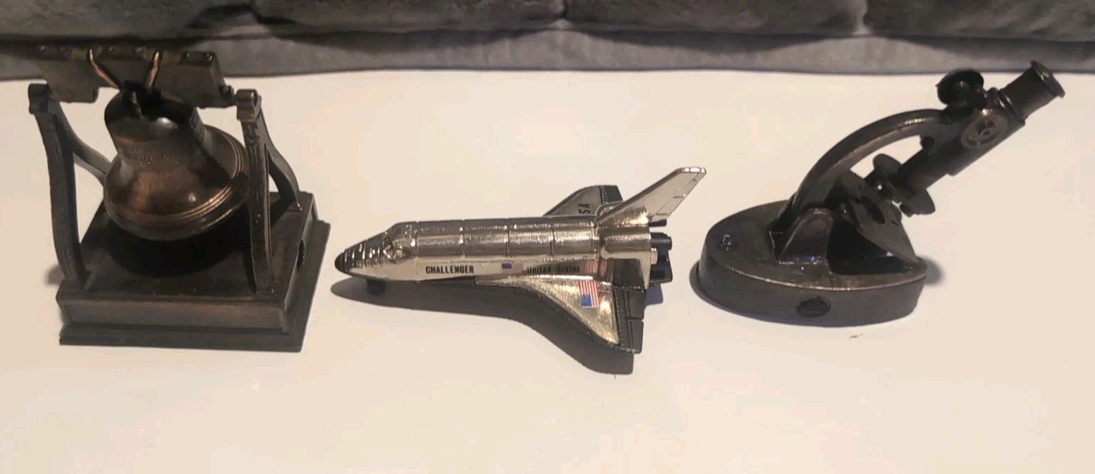 Vintage Die-Cast Metal Miniature Pencil Sharpeners - Space, Wells - Lot Of 3