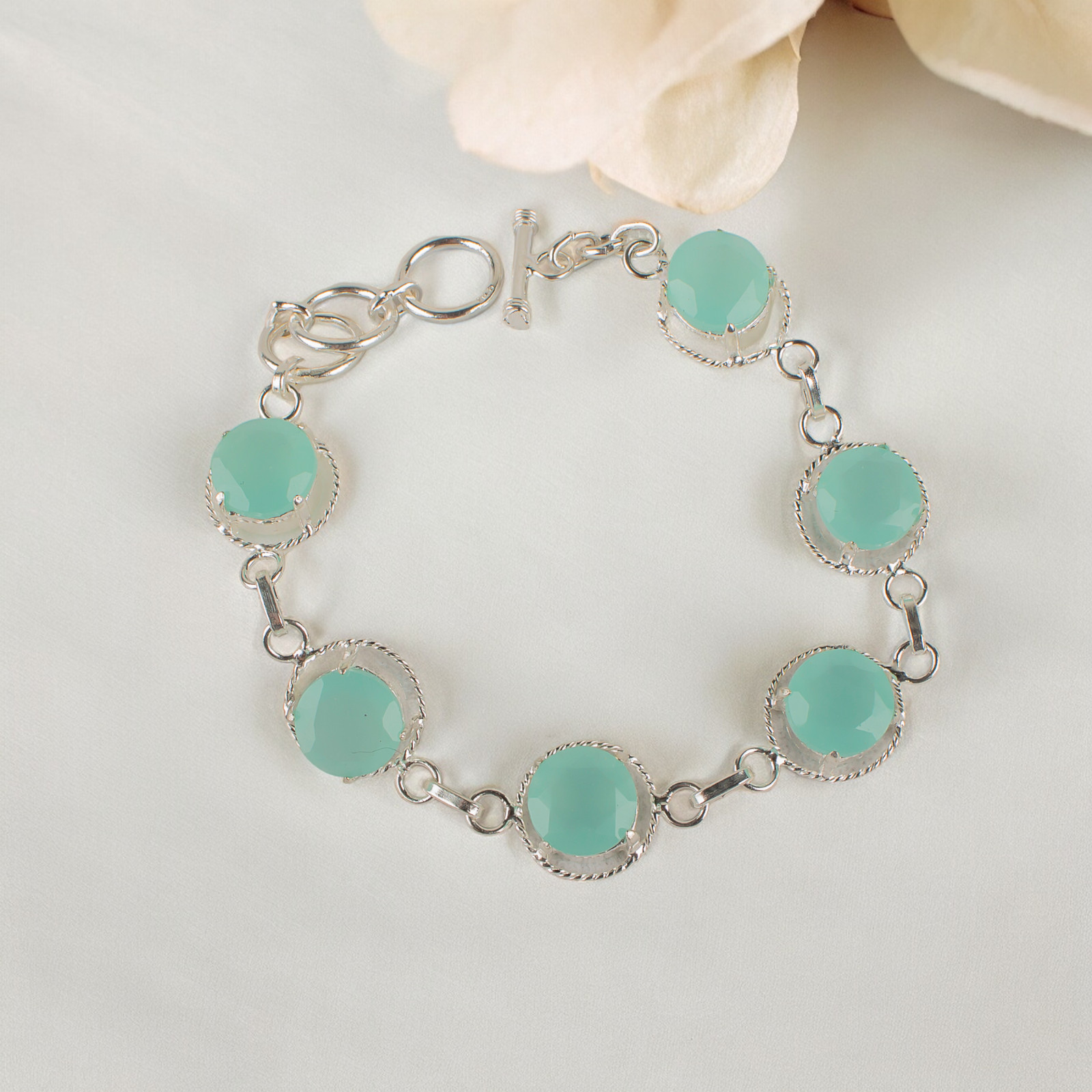 Designer bracelet Aqua Chalcedony Natural Gemstone 925 Sterling Silver bracelet