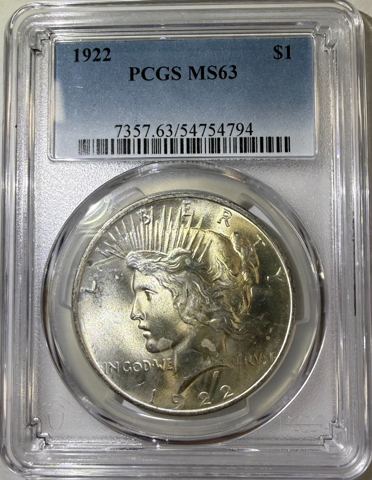 1922 $1 Peace Silver Dollar PCGS MS63 (794)