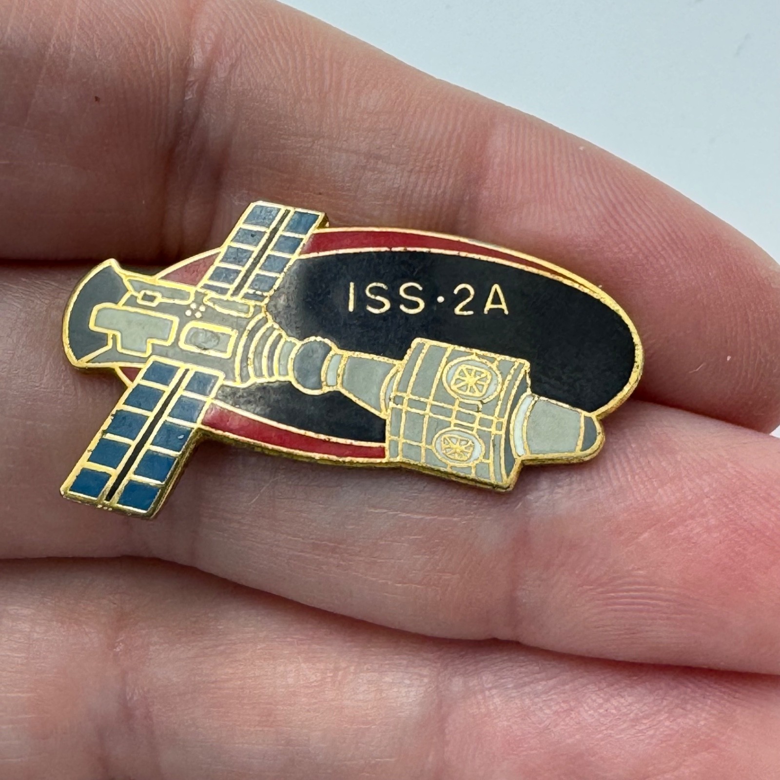 NASA International Space Station ISS 2A Module Black Gold Enamel Lapel Pin