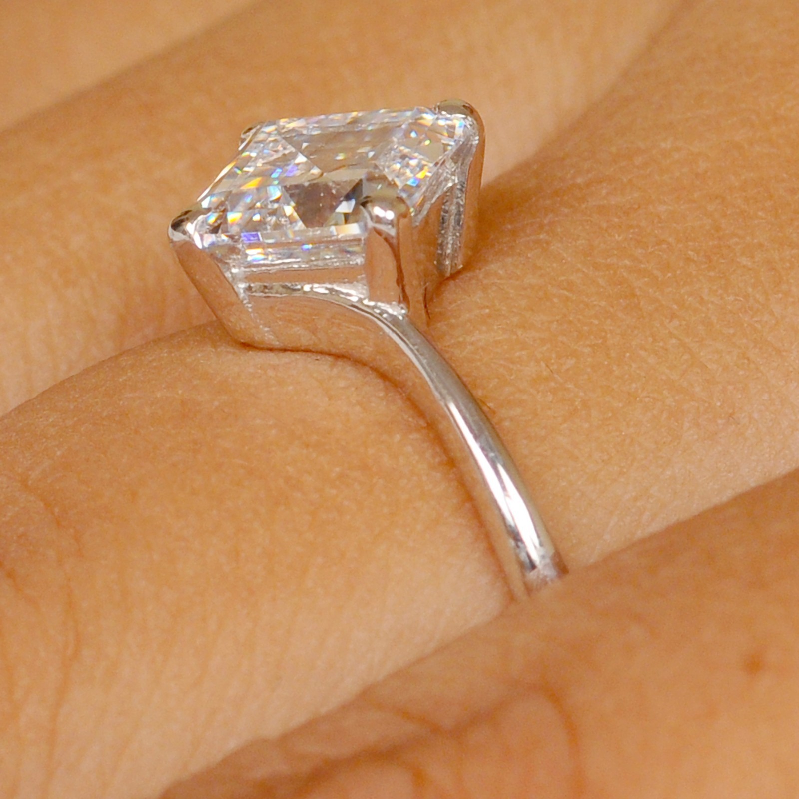 D/VVS1 2.00 Carats Octagon Shape Solitaire Ring In 925 Silver - Tariffs Free