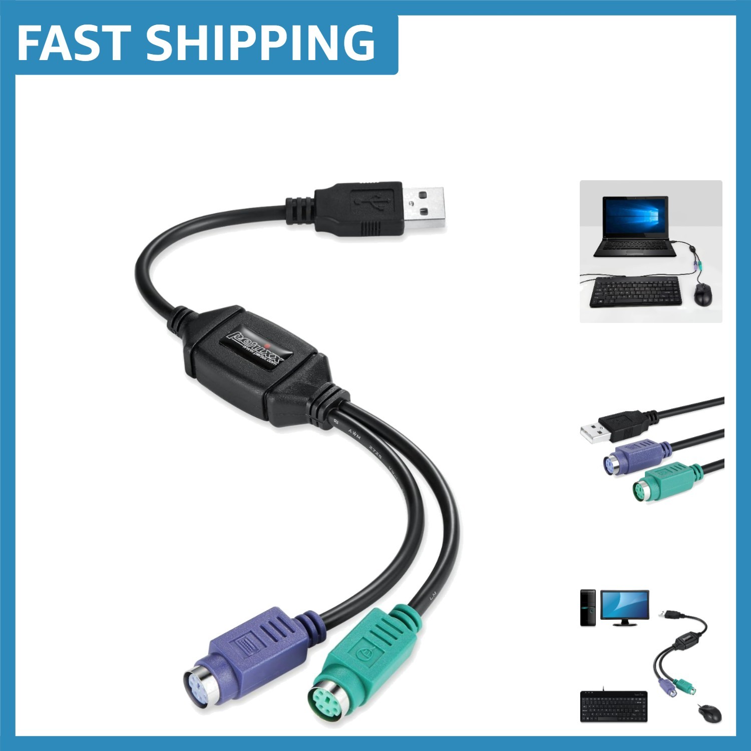 Plug & Play PERIPRO-401 PS2 to USB Adapter - Ideal for Gaming and Workstations
