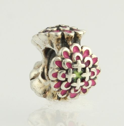 NEW Chamilia 2020-0651 Bead Charm - Sterling Silver Blooming Zinnia Pink Enamel