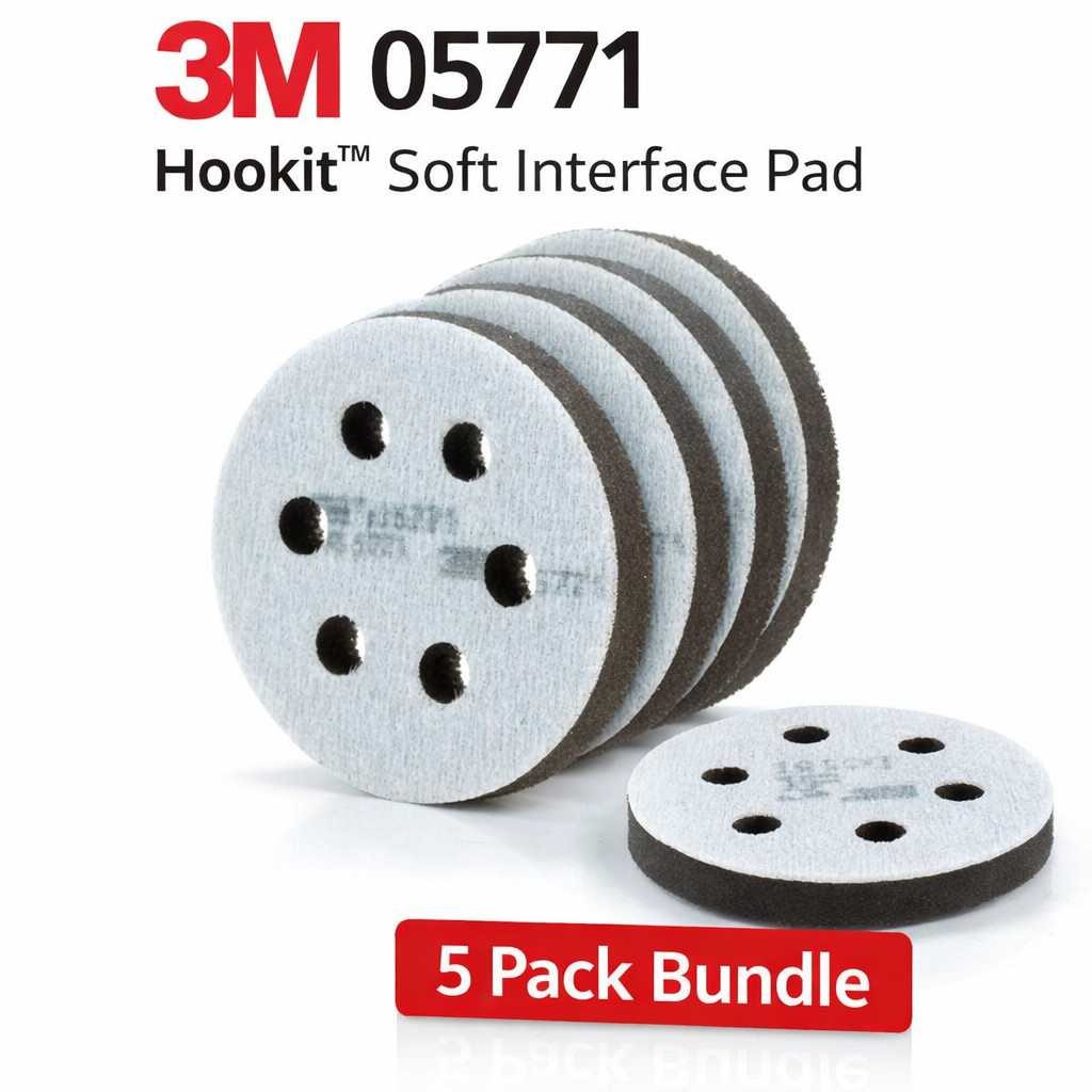 NEW 3M 05771 (5) PACK Hookit Soft Interface Pad 3 inch Genuine OEM - FREE SHIP!