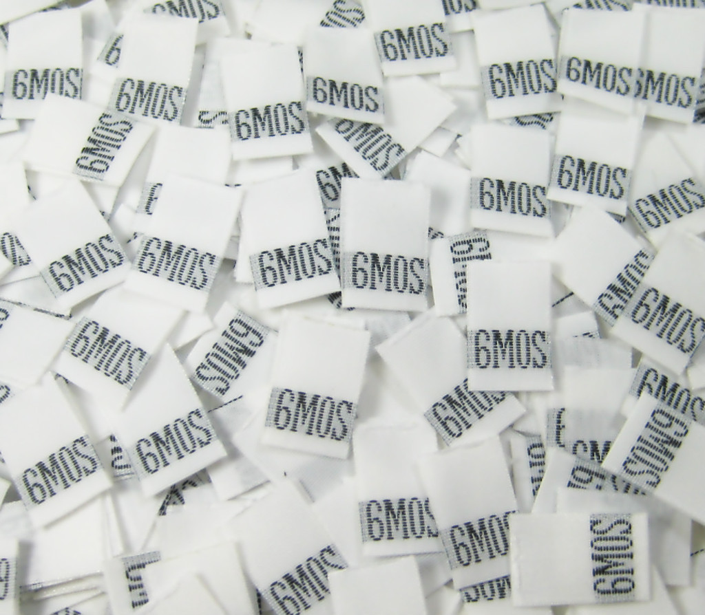 500 PCS WHITE INFANT TODDLER TAFFETA WOVEN SEW CLOTHING SIZE TAG LABEL - 6 MONTH