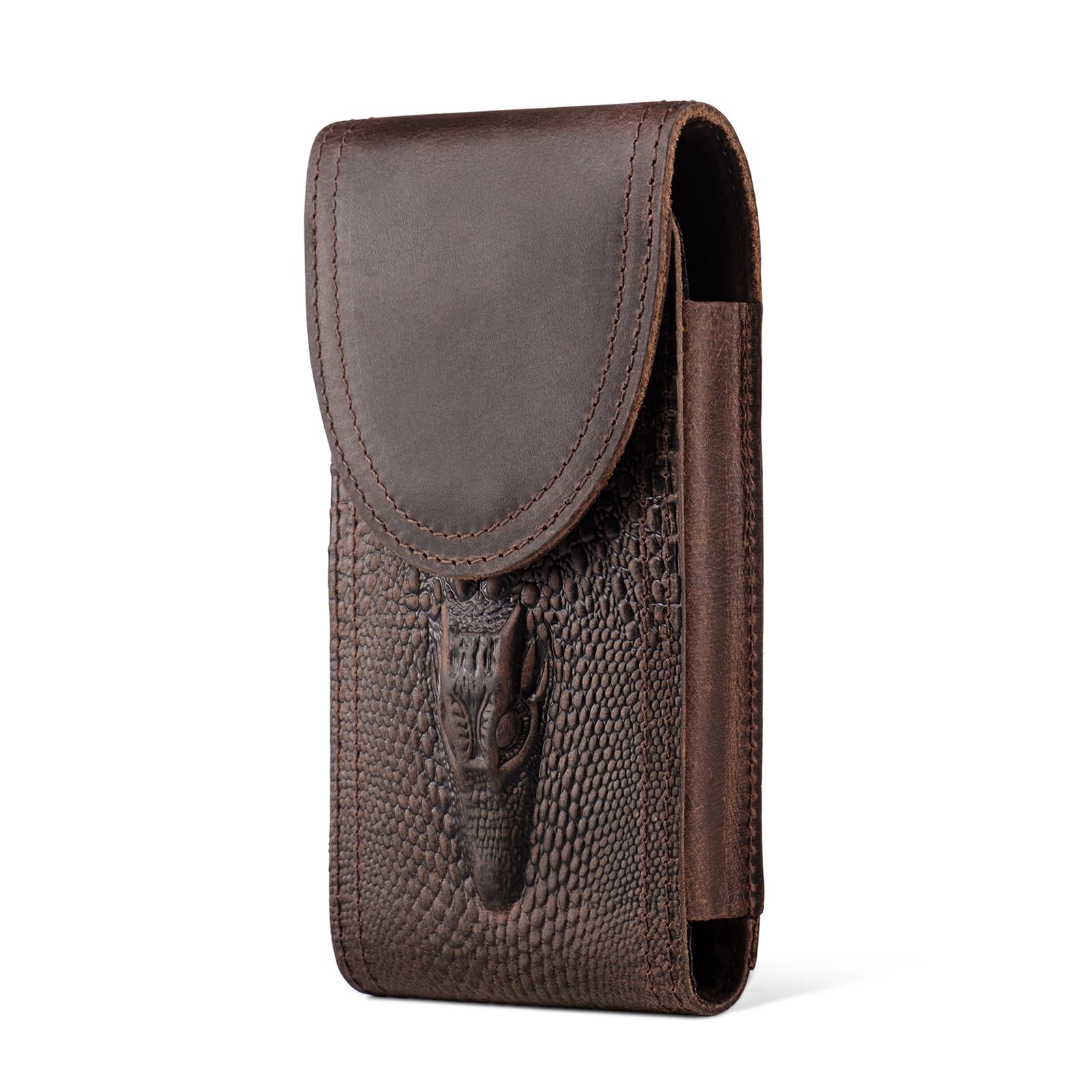 Hengwin Top Grain Crazy Horse Leather Cell Phone Holster for Large, Coffee