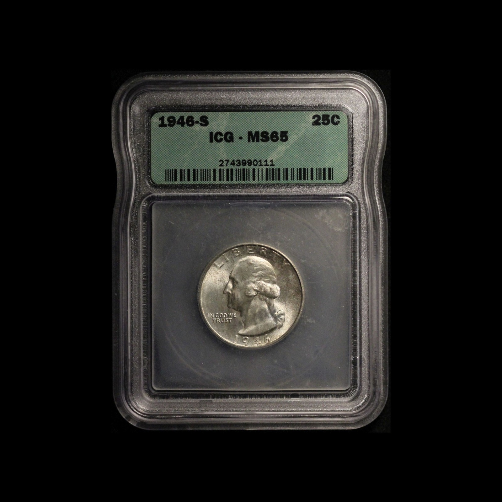 1946-S-Washington Quarter ICG MS 65- Free Shipping USA