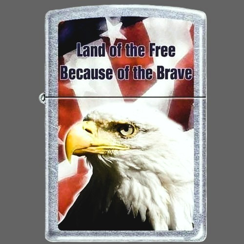 ZIPPO LIGHTER  LAND OF THE FREE BECAUSE 0F THE BRAVE / STREET CHROME / NEW N BOX