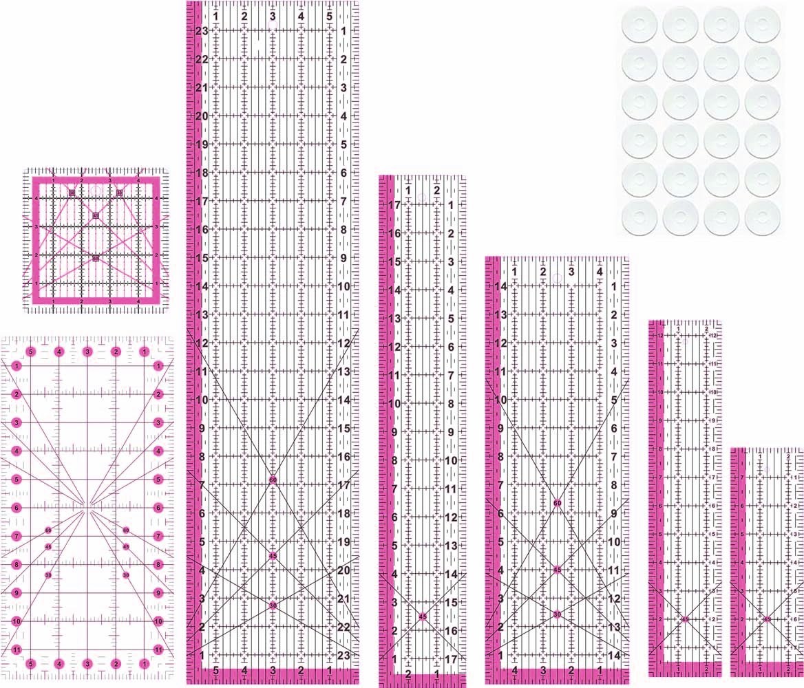 7pc Quilting Rulers Set 6x24 3x18 5x15 6x12 2.5x12.5 2.5x8 5x5 and Templates