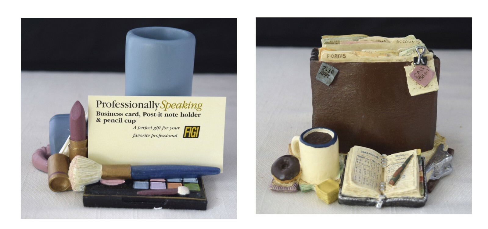 Pencil Cup and Business Card Holder for Beautician or Administrative Assistant