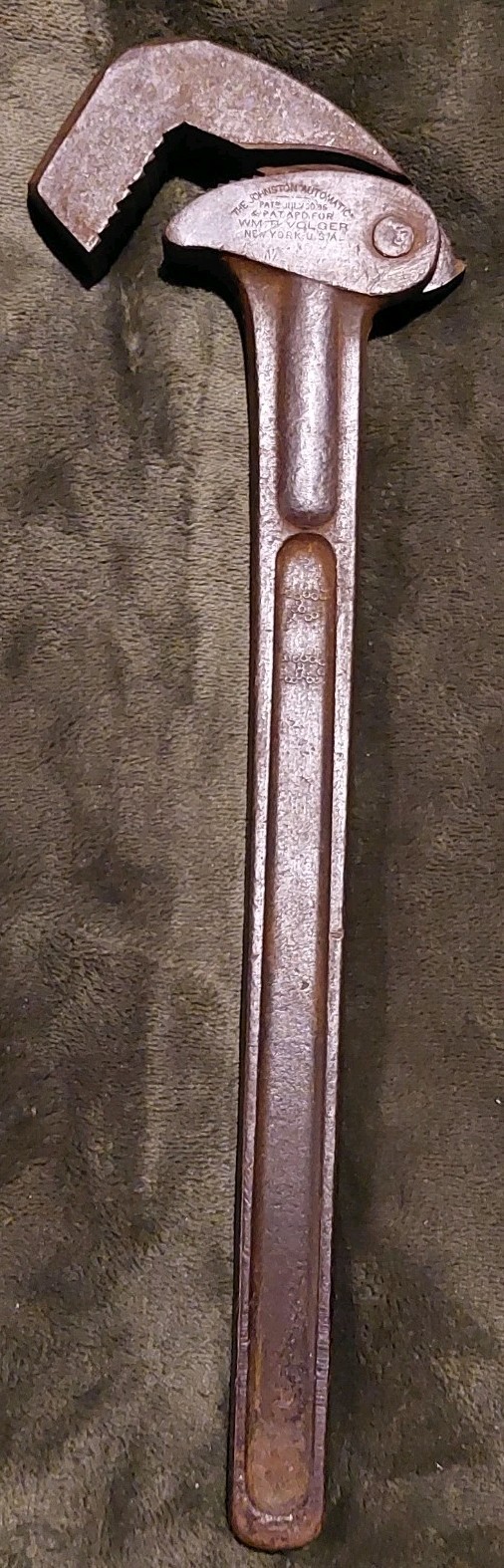 Antique Johnston Automatic Pat July. 30, 1895 WM B Volger Pipe Wrench