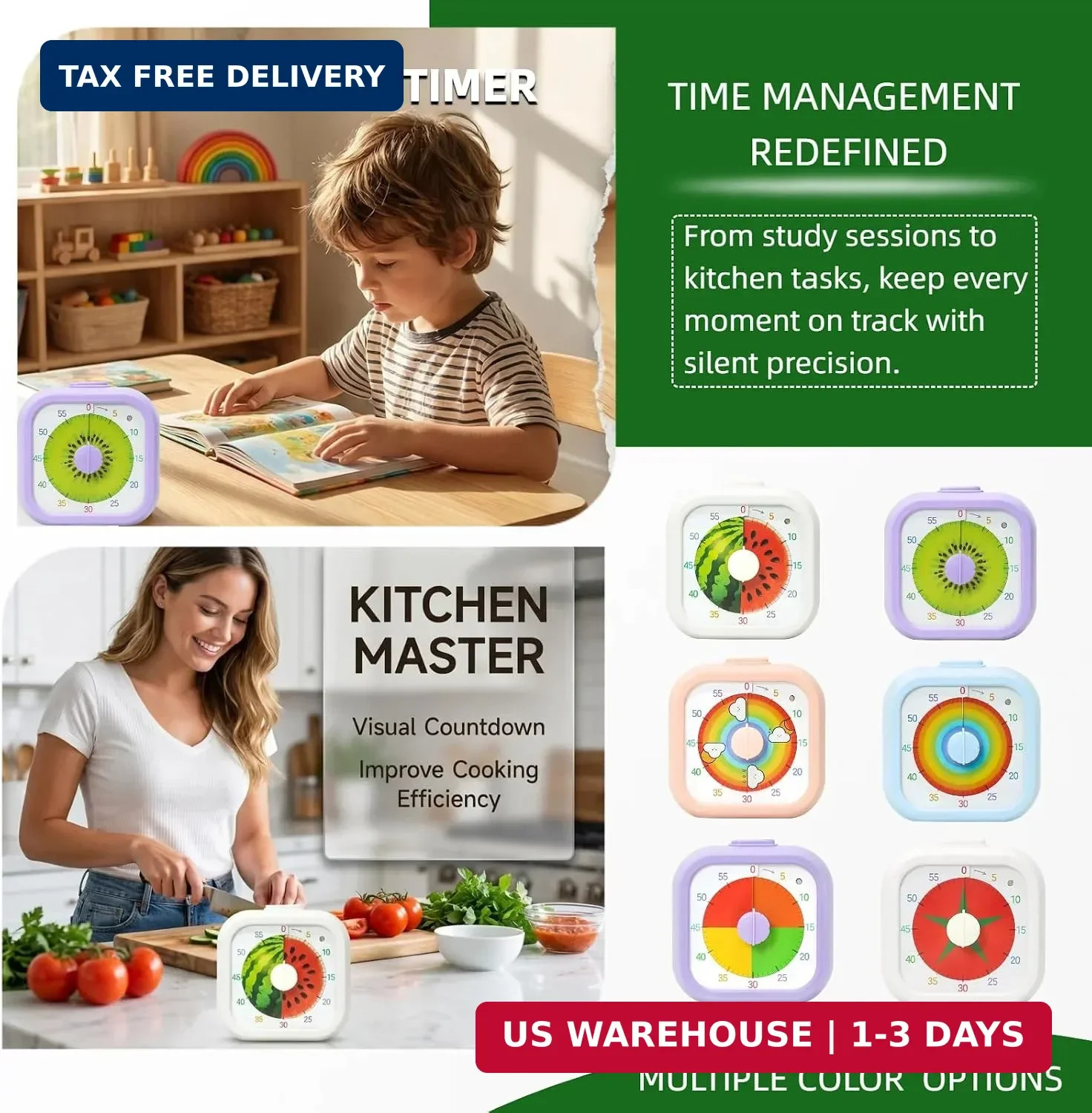 60 Minute Visual Timer for Kids, Silent Countdown Timer with Fruit Pattern, Time