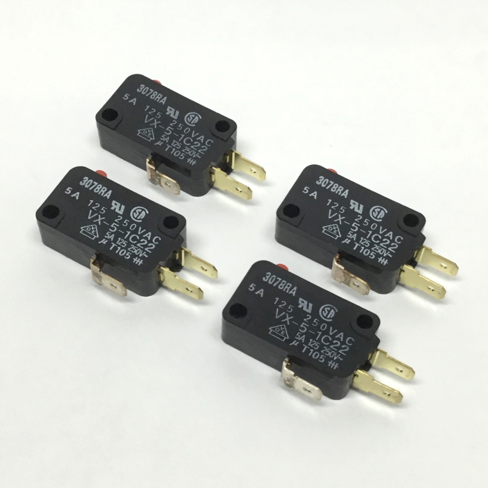 Lot of 4 Omron VX-5-1C22 Micro Snap Action Limit Switch 5A 250VAC, Pin Plunger