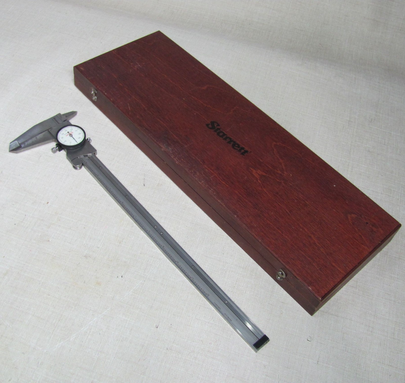 STARRETT 120-12 DIAL CALIPER 12" WHITE FACE .001" USA MADE WITH WOOD CASE NO. 12