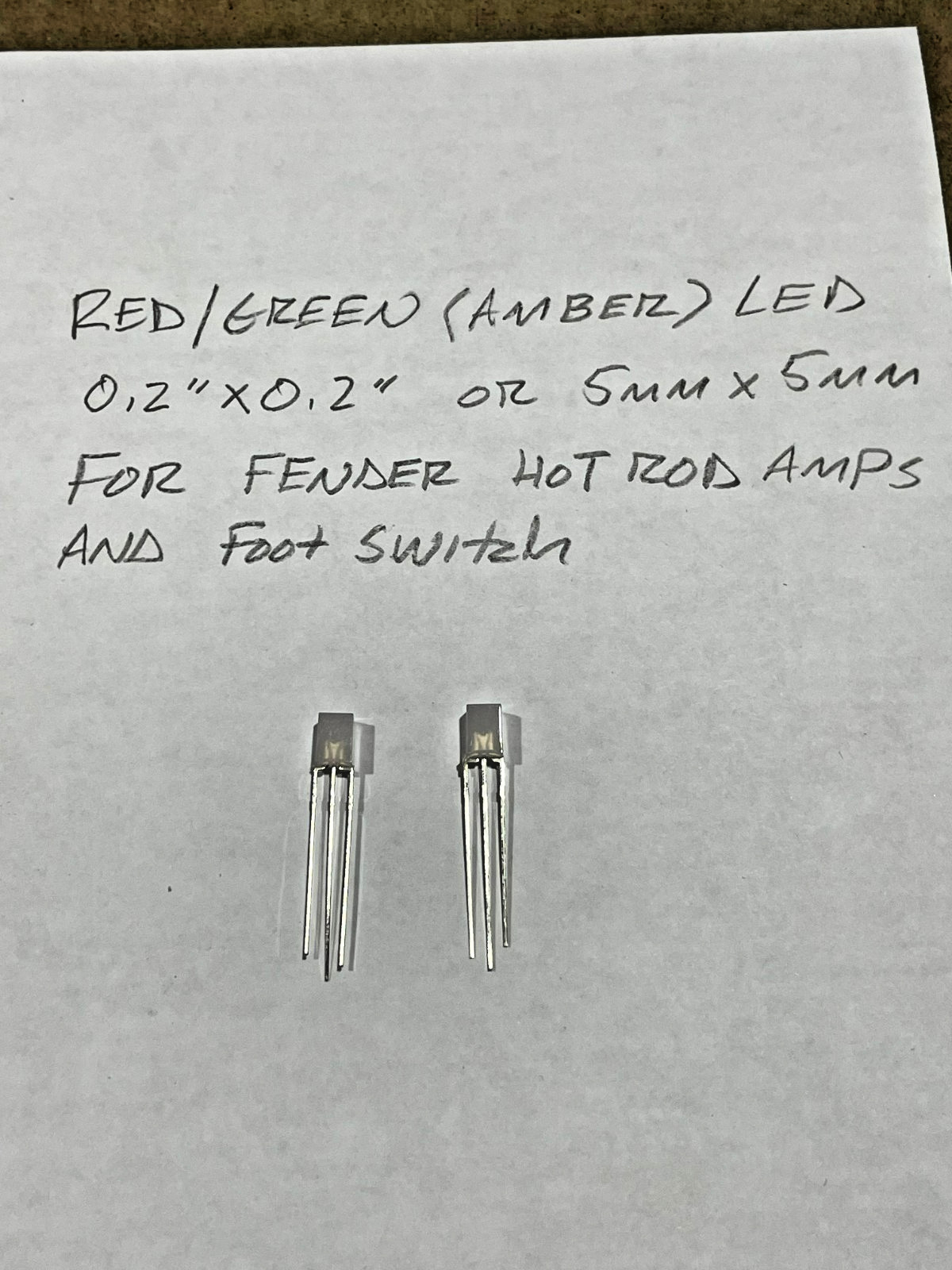 5mm x 5mm Green/Yellow/Red LED for Fender Hot Rod and other Amps & Footswitches