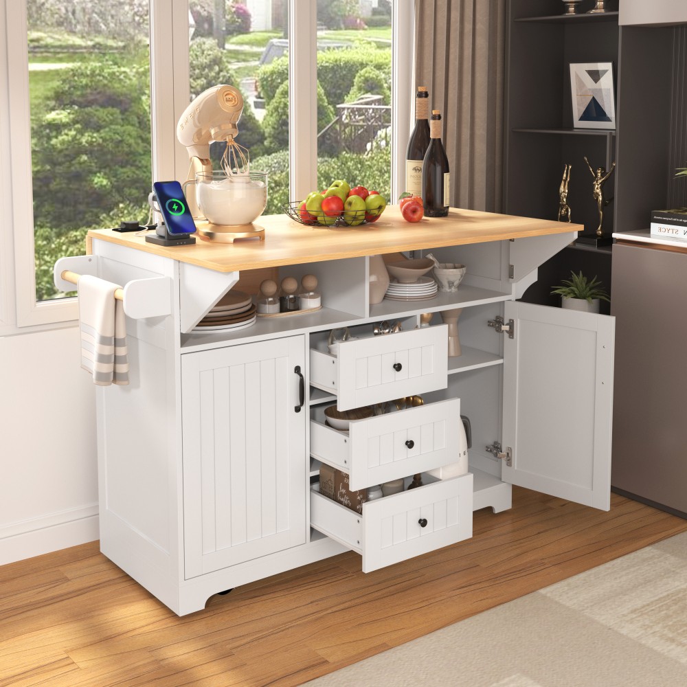 Large Kitchen Island with 2 Drop Leaf Rolling Kitchen Cart Storage Dining Table