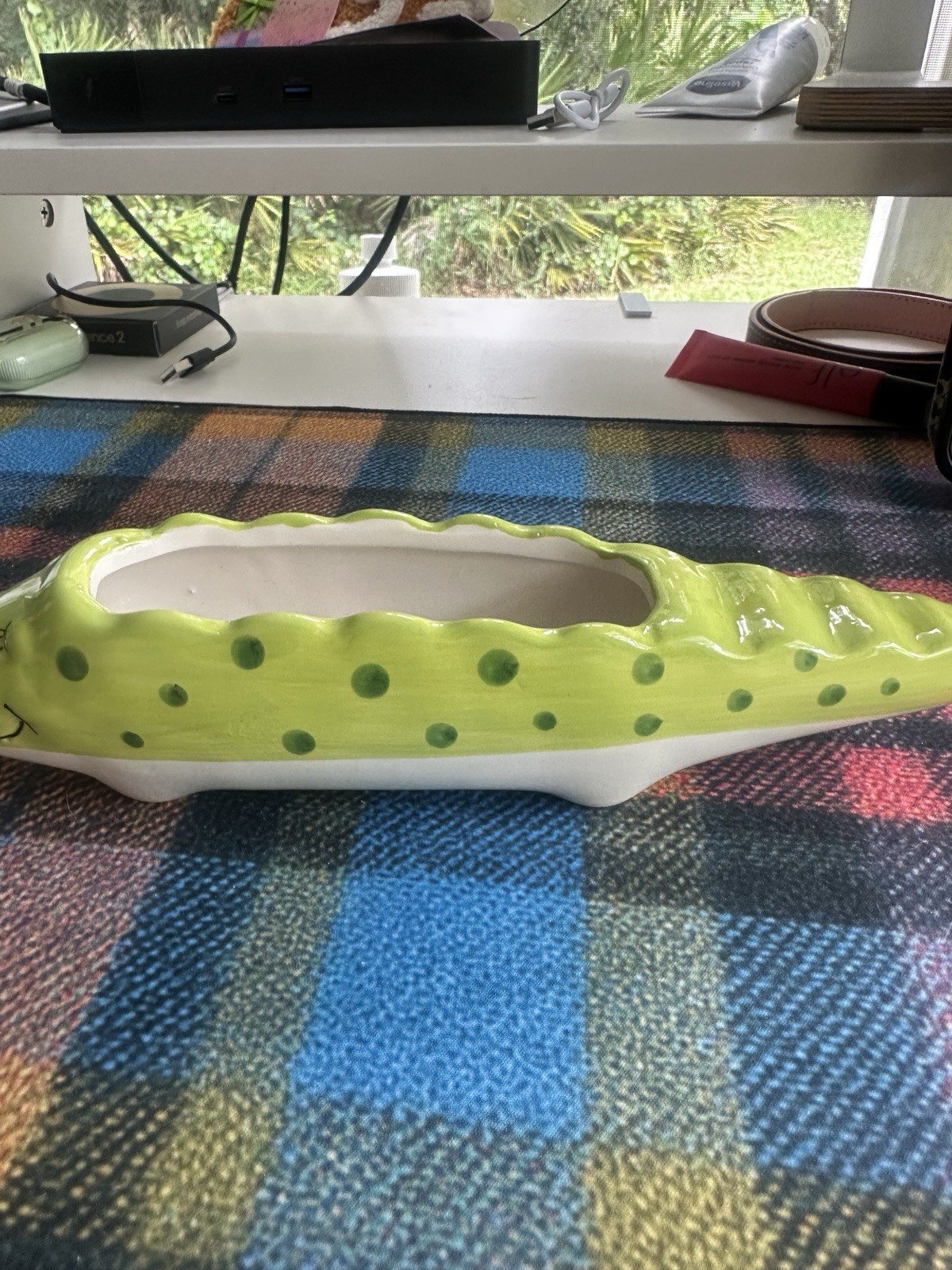 Streamline Ceramic Crocodile Planter Green/white