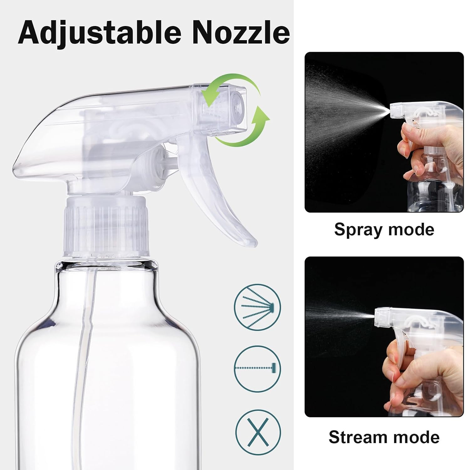 2 Pz Botellas Spray Plastico 500ml Reutilizables Niebla o Chorro Limpieza Claras