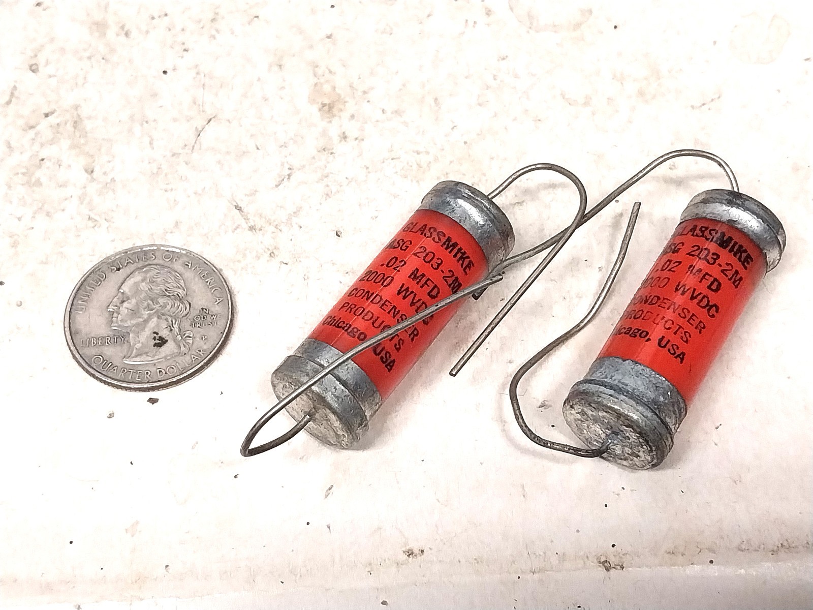 2 Nice Glassmike ASG203-2M 0.02 uF 2000 Volt Capacitor Old Vintage Ham Radio Amp