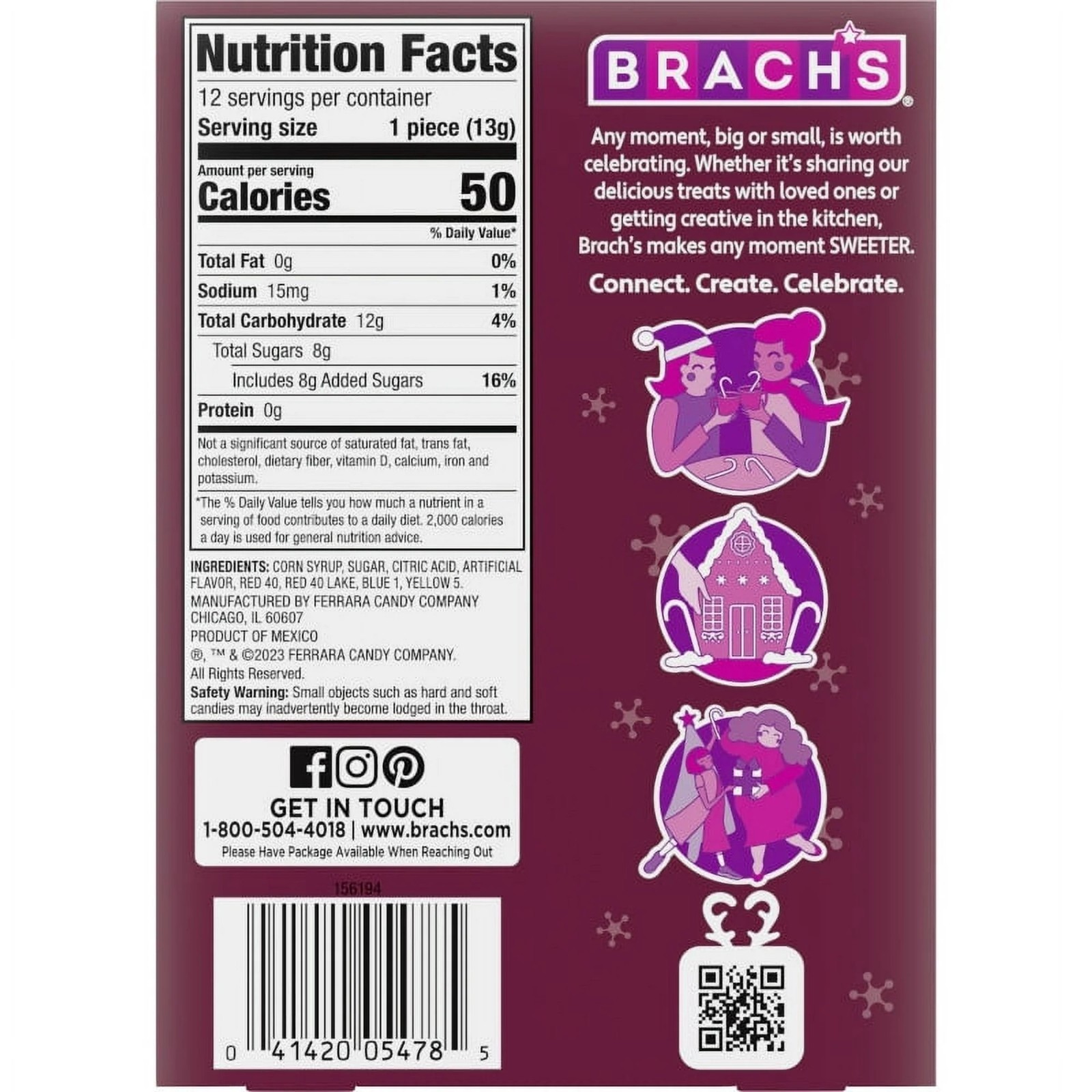 Brach's Holiday Christmas Cherry Candy Canes 12 Count - 2 Boxes