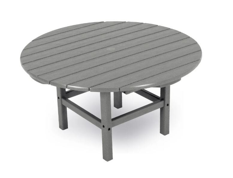 POLYWOOD 38 inch Grey Round Accent Out Door In Door Patio Coffee Table Durable