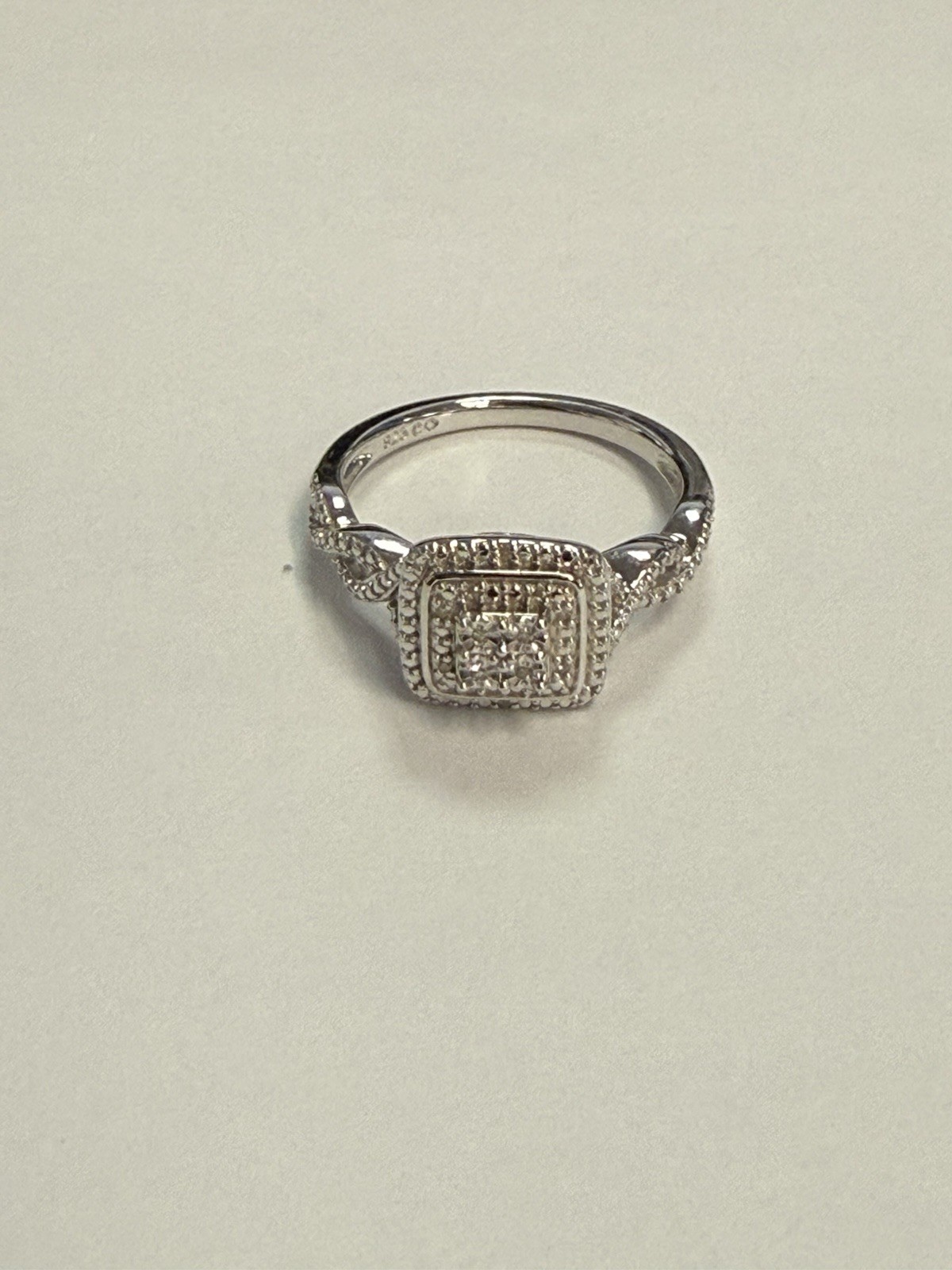 Sterling Silver Diamond Cluster Ring Square Cushion Halo Engagement Ring Size 7