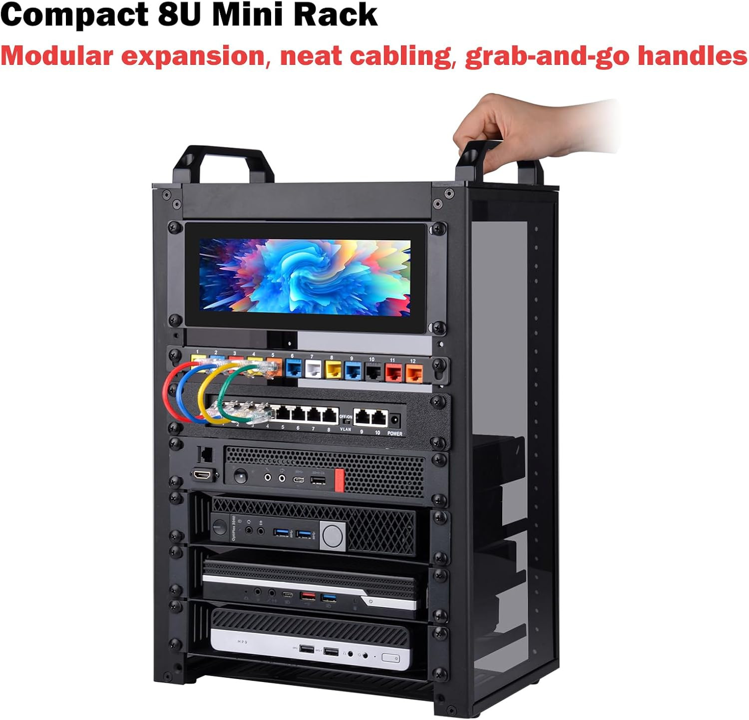 8U Network Rack, 10 Inch Mini Server Rack for Network, Servers, Audio, and Video