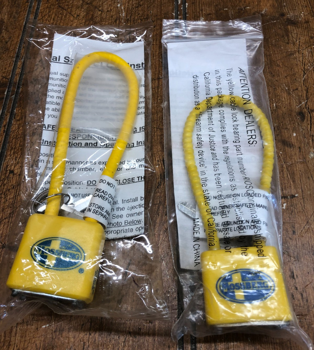 2 New Mossberg Yellow Firearm Gun Safety Cable Locks w/Keys