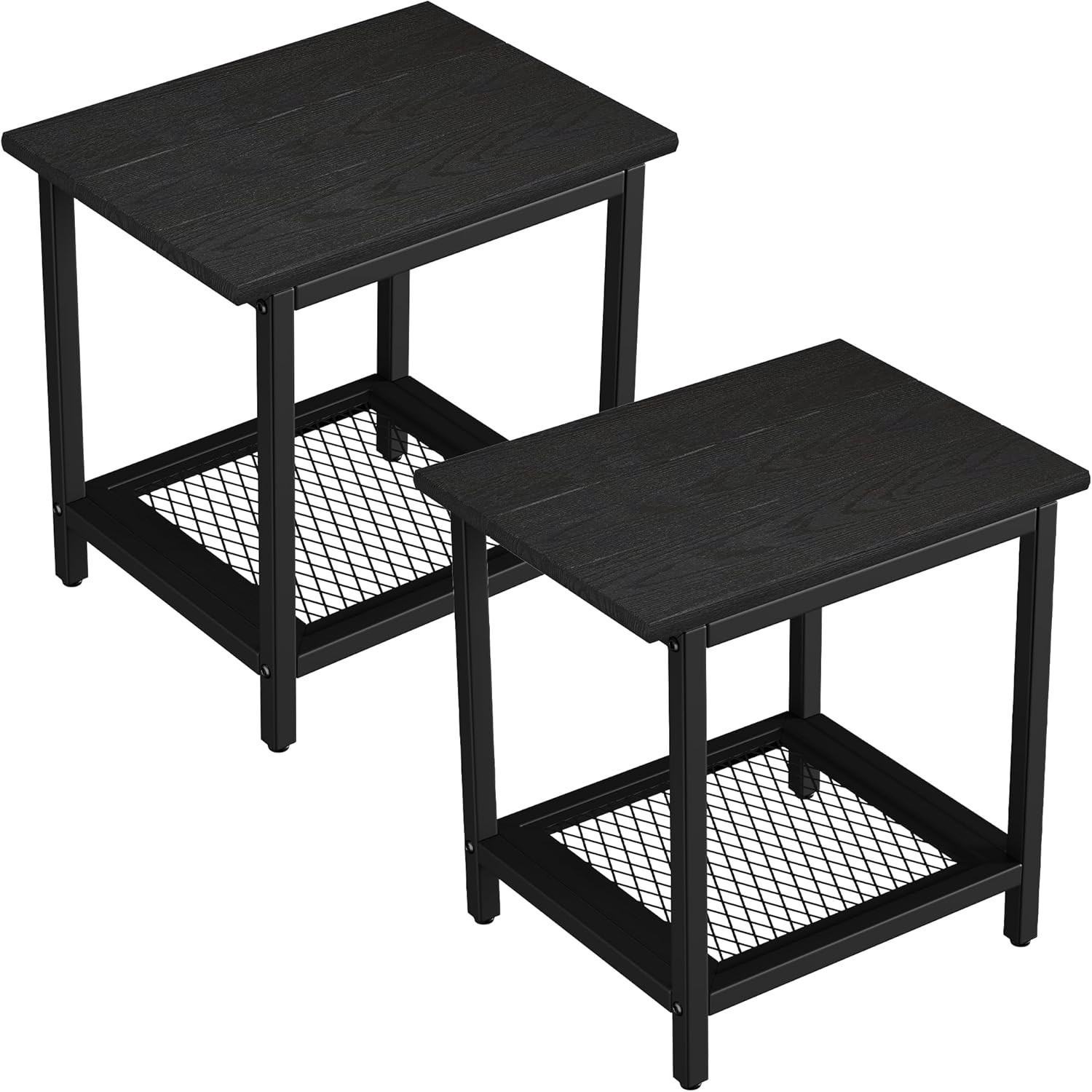 2-Tier Outdoor Side Table with Storage, Weather Resistant Patio End Table, HDPS