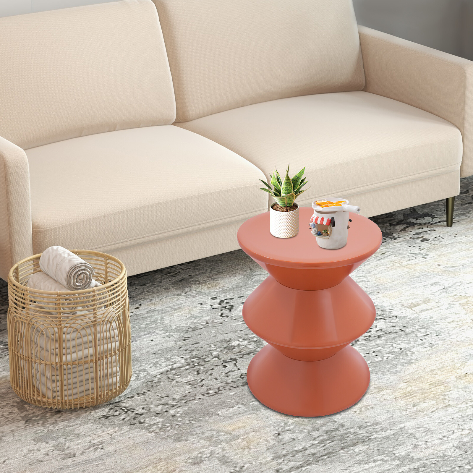 Orange Round Side Table Indoor PET End Table 36*45cm Floor-Standing Side Table