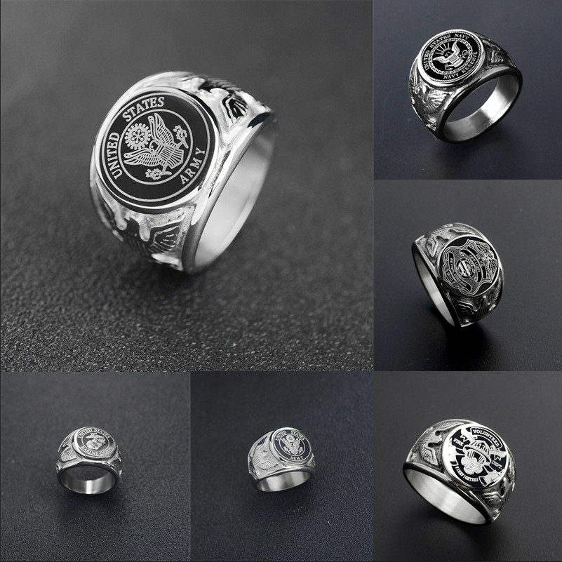 USA Military Ring United States Marine Corps US Army Men Signet Stainless Steel