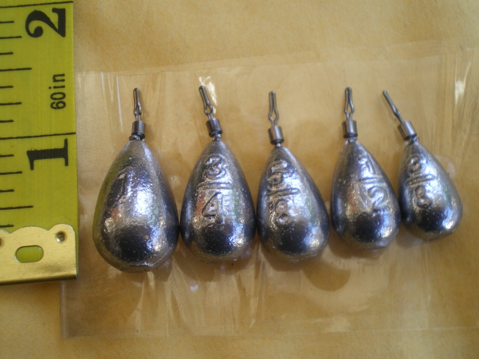 40 PCS. TEARDROP SHOT/PEAR FISHING SINKER 1, 3/4, 5/8, 1/2, 3/8 OZ. 8 EACH