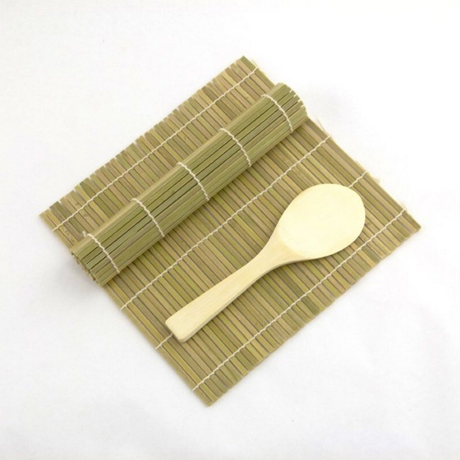 Set of 2 Green/Green Bamboo Sushi Mat With Rice Paddle Set S-3676x2