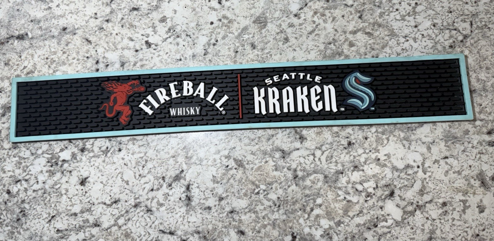 Fireball Whisky/ Seattle Kraken Hockey Rubber Bar Spill Mat Man Cave Bar Decor