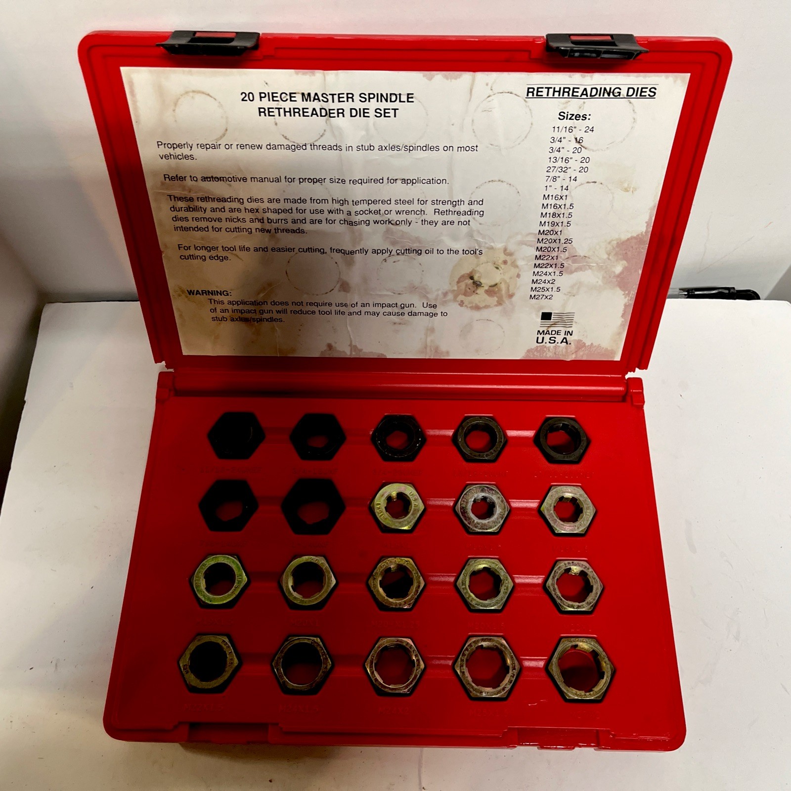 Matco Tools #SR20K "Master Spindle Rethreader Die Set" 20 Pieces