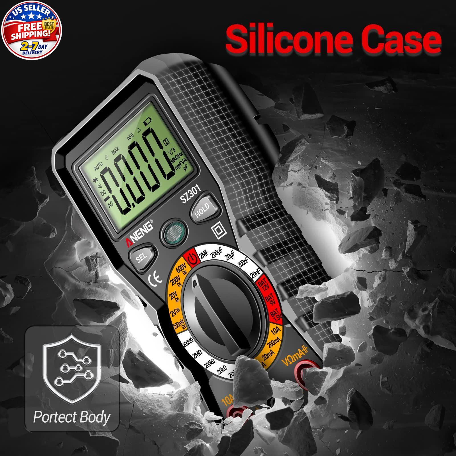 Digital Multimeter with Case,DC AC Voltmeter,Ohm Volt Amp Meter,Measures Voltage