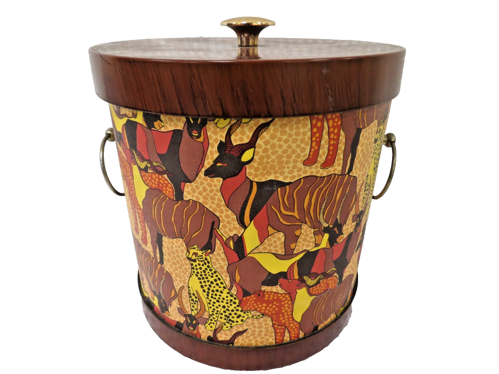 Vintage Fred Roberts Co Ice Bucket Wild Safari Animal Print Japan Barware MCM