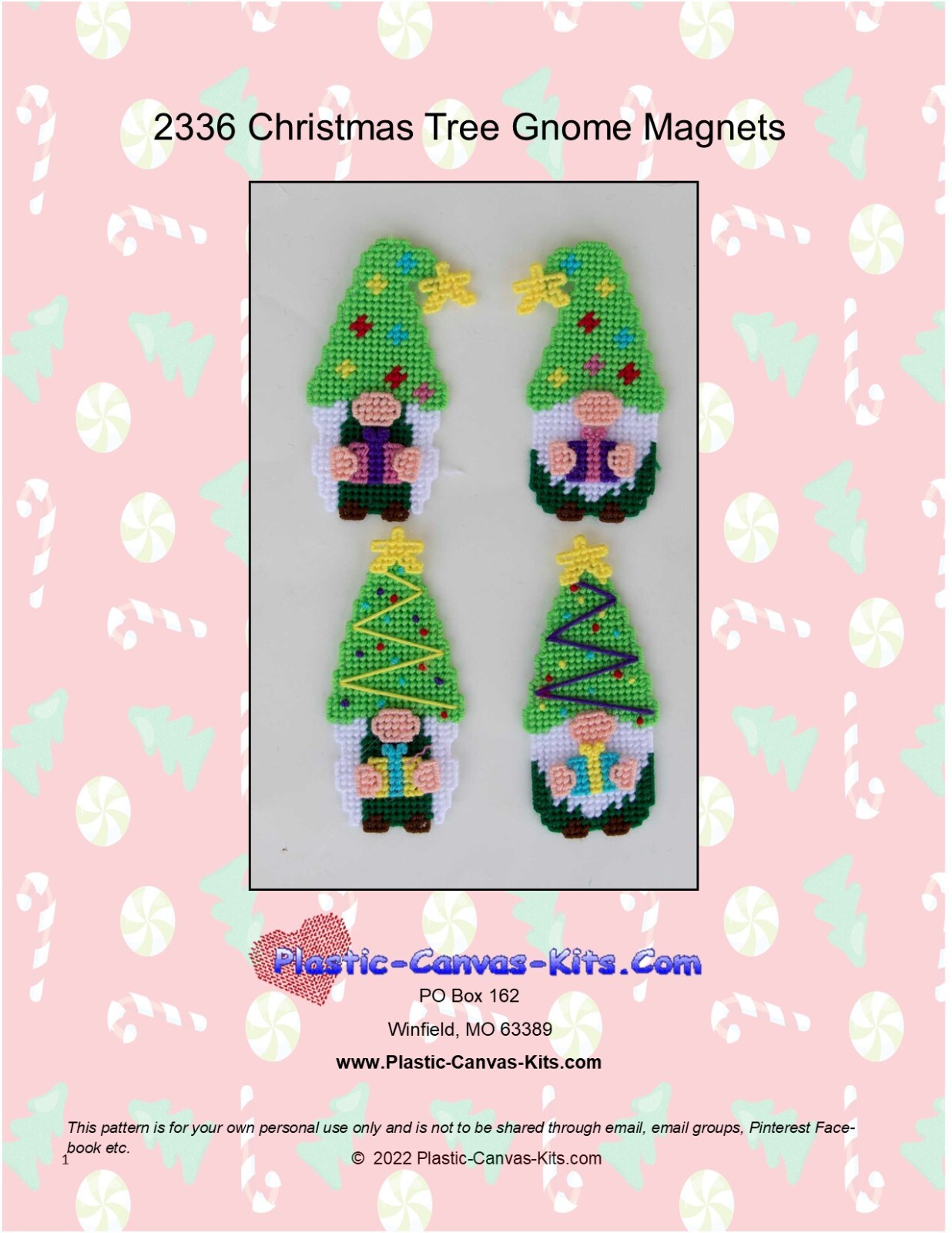Christmas Tree Gnome Magnets- Plastic Canvas Pattern or Kit