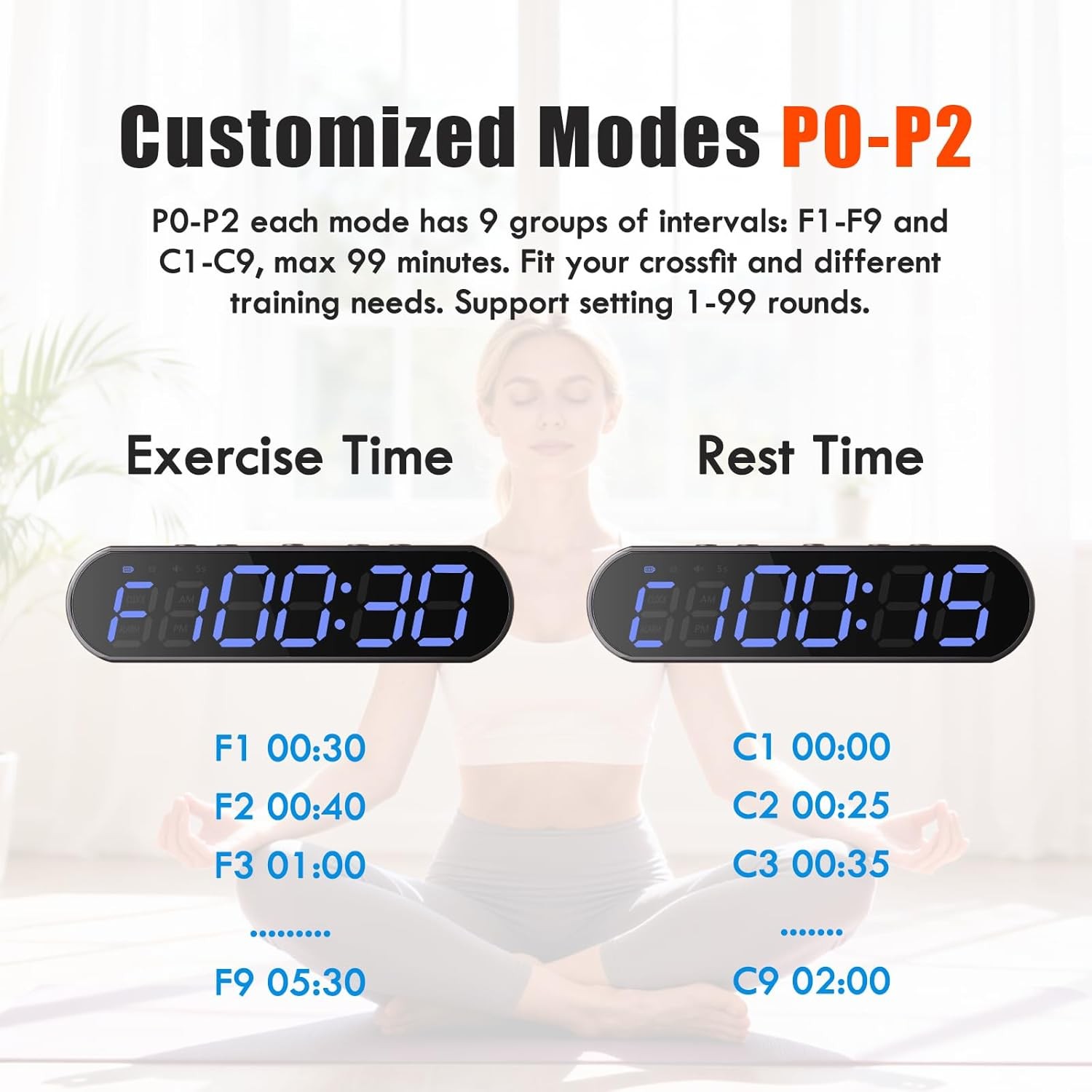 Gym Timer Clock for Home Gym - Portable Workout Timer with 7 Ready-to-Use Mod...