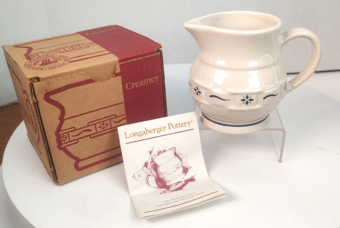 Longaberger Pottery #30686 Classic Blue Woven Traditions Creamer NIB