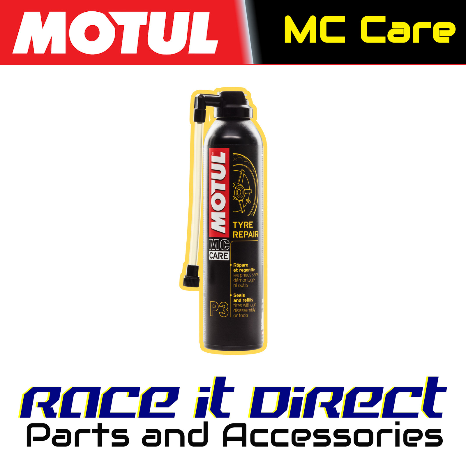 MOTORCYCLE SCOOTER MOTUL P3 TYRE PUNCTURE REPAIR FOAM SPRAY 300ML