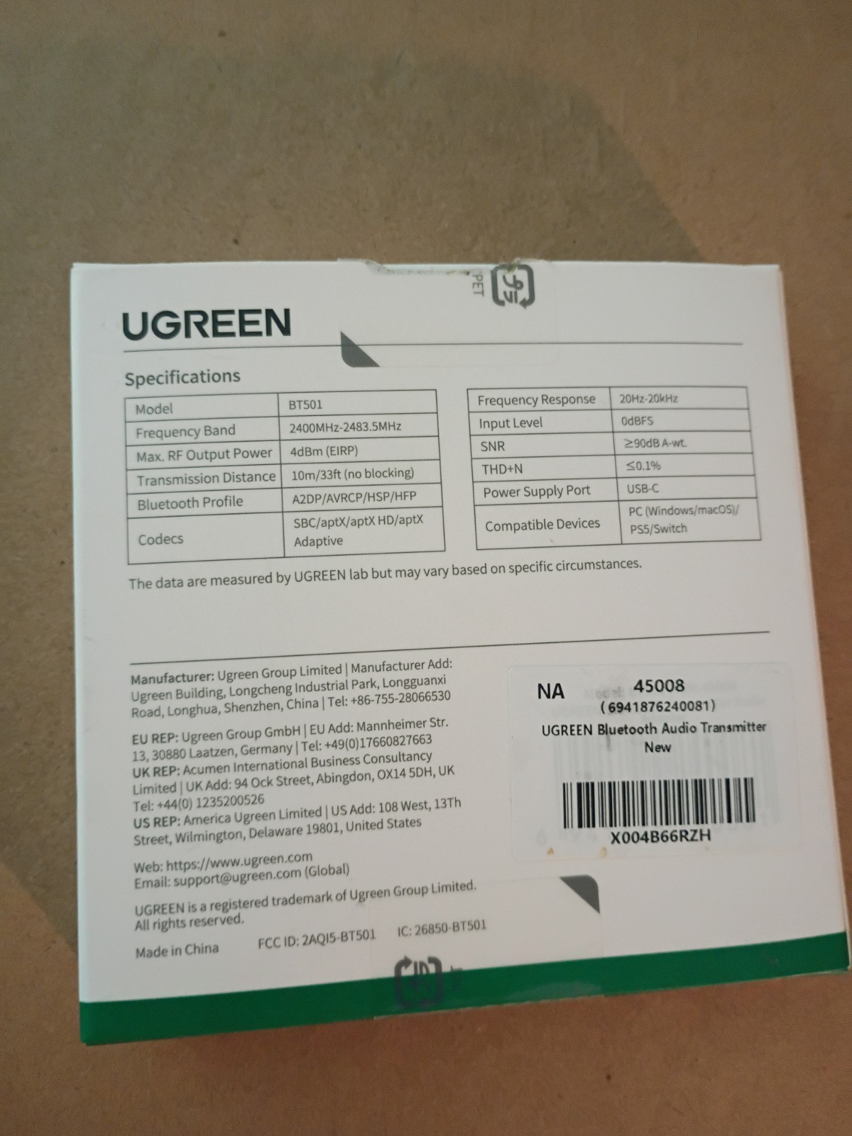UGREEN BT501 USB-C Bluetooth Transmitter Audio Adapter PS5 PC