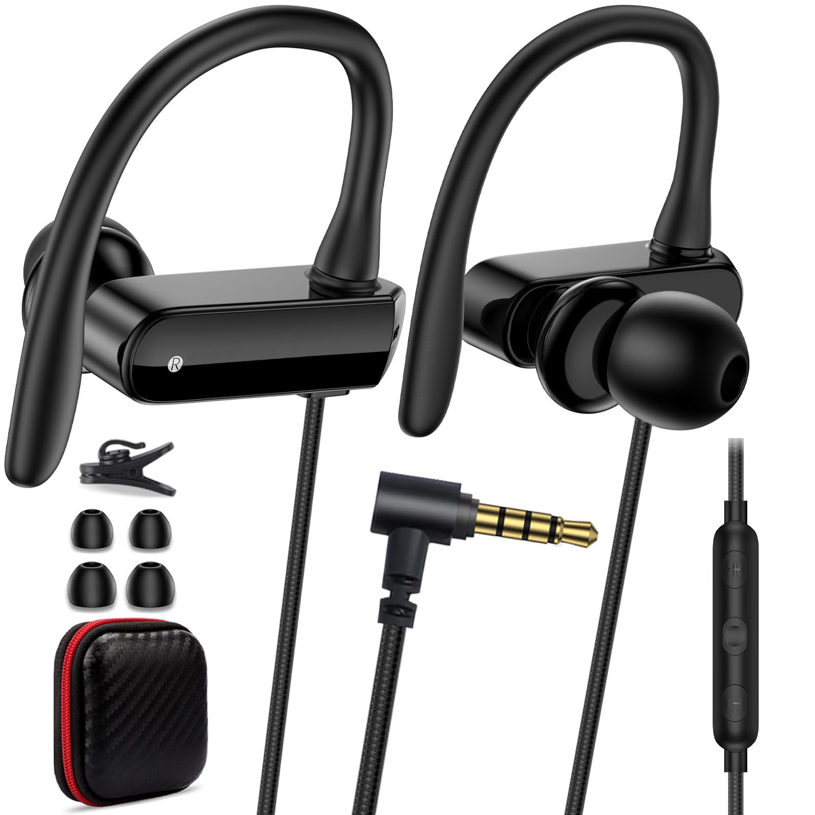 Wired Over Ear Earbuds 3.5mm Sport Headphones with Ear Hooks& Mic