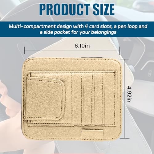 Car Sun Visor Organizer, Multi Pocket Small Vehicle Document Holder for Beige