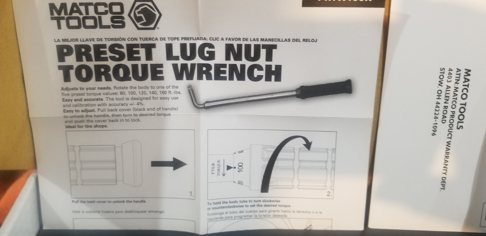 Matco Tools 1/2" Drive Ultimate Preset Lugnut Torque Wrench - PRTW160K
