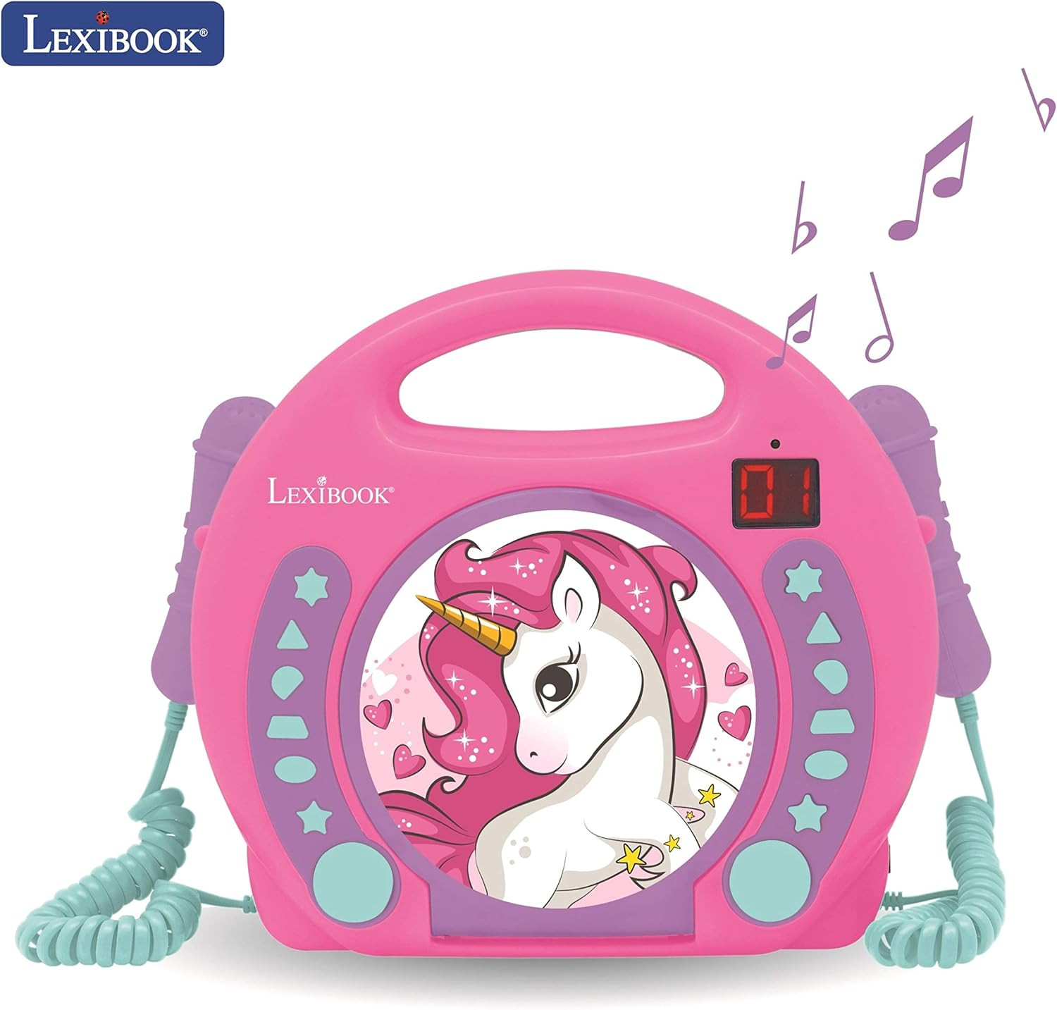 Unicorn - CD Player with Mics, Programming Function, Headphones Jack, for Kids,