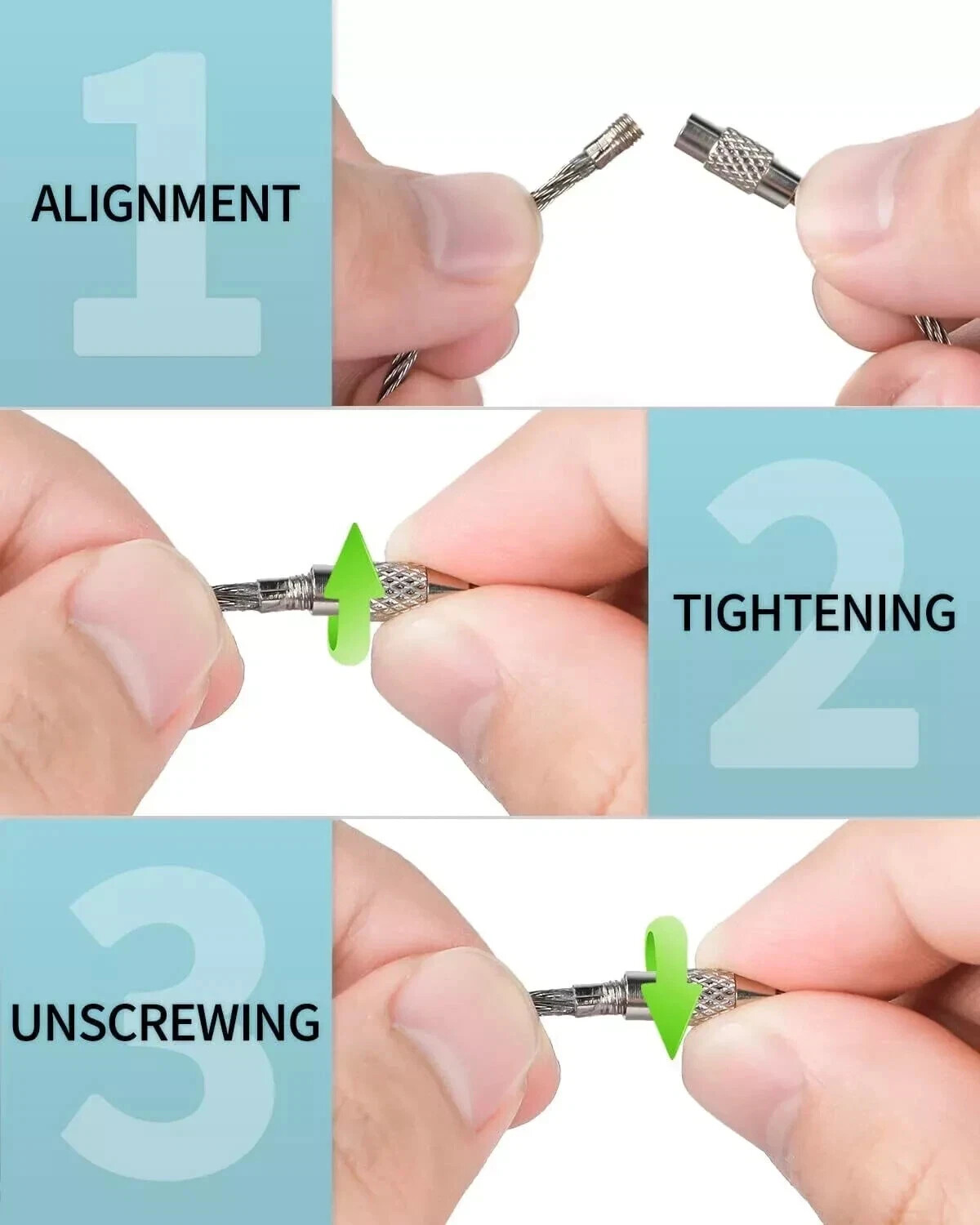 10Pcs. Wire Keychain Cable Large Stainless Steel Key Ring Loop Holder Heavy Duty